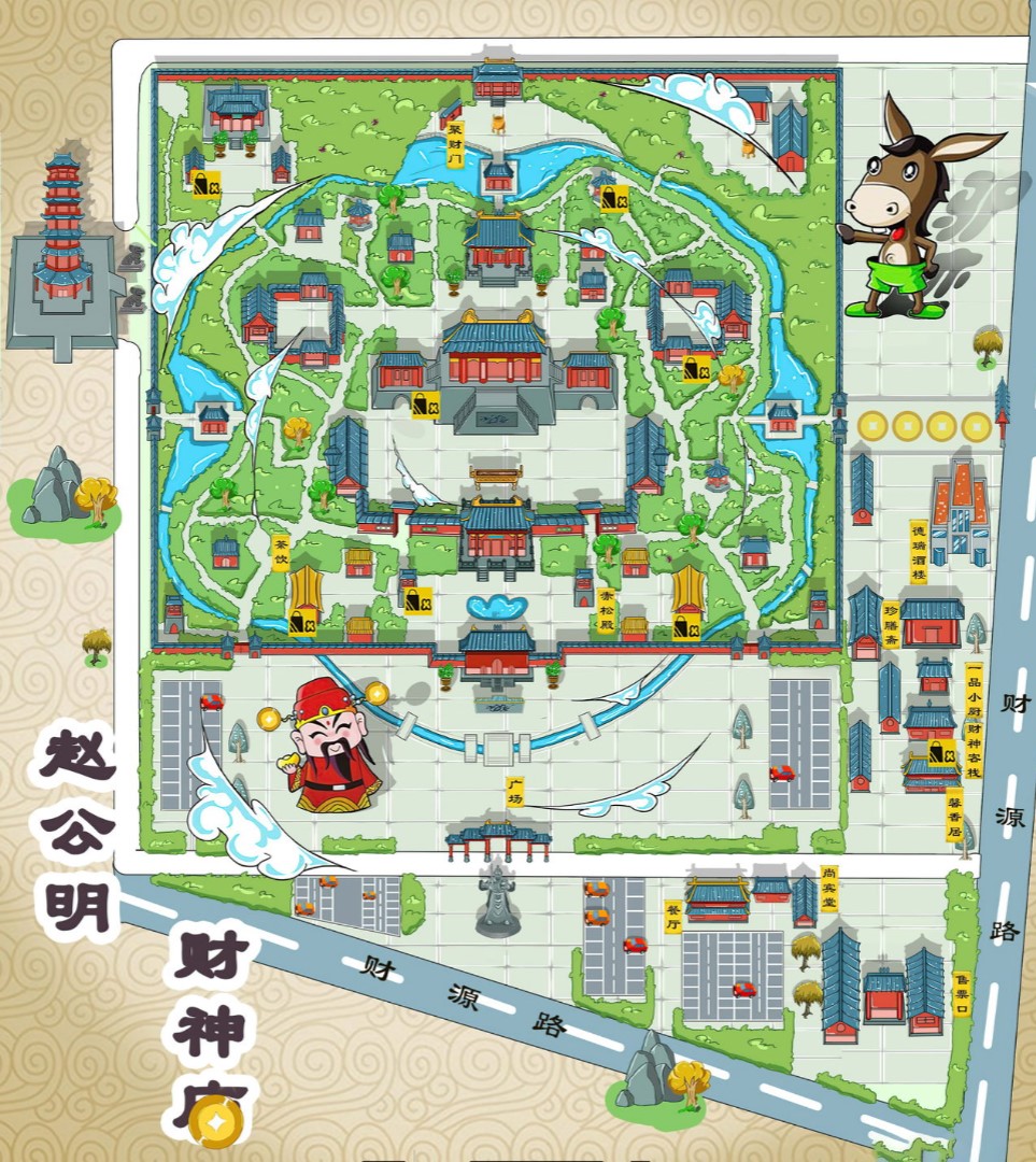 新政镇寺庙类手绘地图